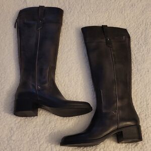 Emanuele Crasto Black Leather Knee-High Block Heel Boots Size 9